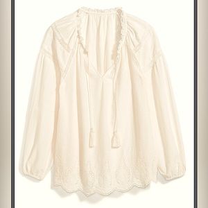 trim Tie-Neck Blouse Boho style. Sz. small 100% Polyester. P2P 20inc.